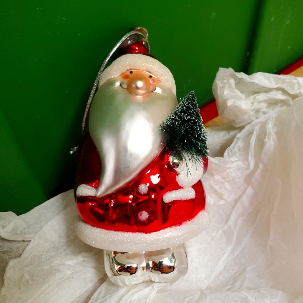 Vintage Strawbridge' Santa Ornament- blown glass